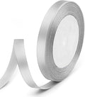 3/8" x 25 Yards Satin Ribbon, Silver Silk Ribbon Ideal for Gift Wrapping, Floral Bouquets, Crafts, Wedding Party Decorations, Christmas and Sewing Projects