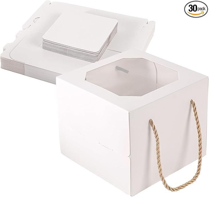 30 pcs 6x6x5 Inch Small Cake Box with Window, 6 inch cake box,Bakery Pastry Cookie Boxes,disposable cake containers, Mini Pie for Pastry,Dessert,Strawberries,Chocolates, Cupcakes