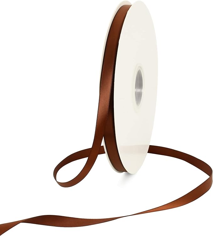 TONIFUL 3/8 Inch x 100yds Coffee Brown Color Satin Ribbon Thin Solid Fabric Ribbons Roll for Gift Wrapping Invitation Floral Hair Balloons Craft Party Wedding Decoration Valentine's Day Bouquet