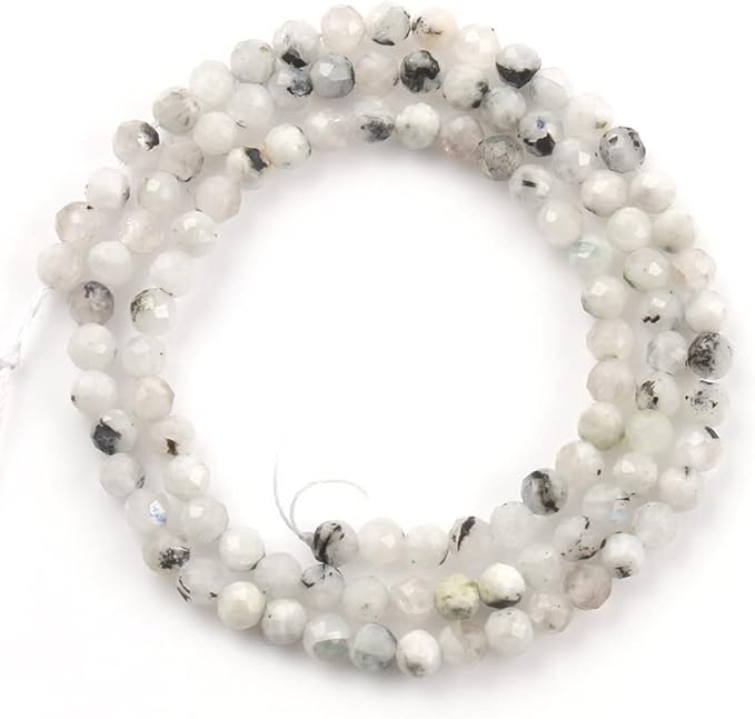 Song Xi 120pcs 3mm Natural Blackpoint Moonstone Gemstone Beads Faceted Round Loose Stone Beads for Jewelry Making