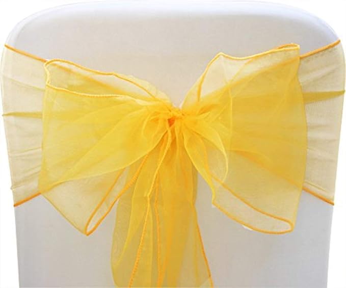 Organza Chair Bow Sash Décor Bows Sashes for Wedding Reception Events Banquets Decoration - (Pack of 25, Yellow)