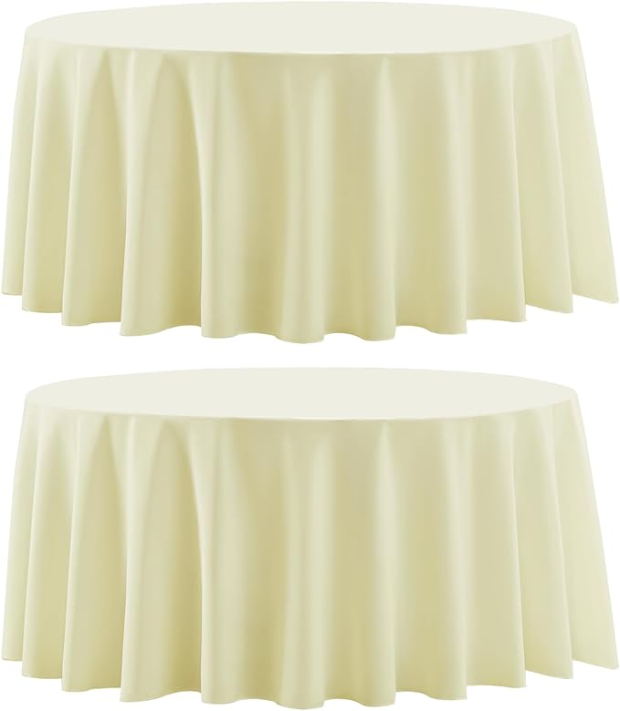 Round Tablecloth 2 Pack 108 Inch Ivory Tablecloths Washable Decorative Linen Polyester Table Clothes Cover for Dining Table Banquets Buffet Parties and Wedding