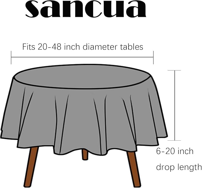 sancua Round Tablecloth - 60 Inch - Water Resistant Spill Proof Washable Polyester Table Cloth Decorative Fabric Table Cover for Dining, Buffet Parties and Camping, Light Grey(Fits 20-48 Inch Tables)