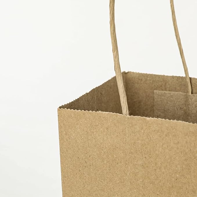 Oikss 50 Pack 5.25x3.25x8.25 Inch Small Brown Gift Bags with Handles Bulk for Birthday Party Favors Grocery Retail Shopping Business Goody Kraft Craft Paper Bags Cub Sacks (Plain Natural 50 Count)