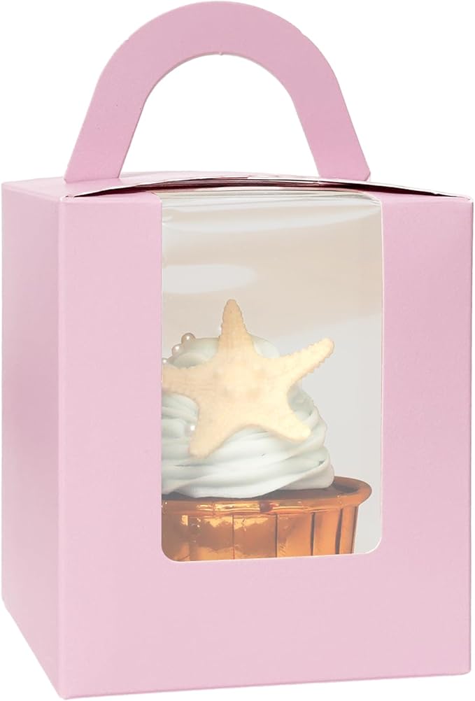 qiqee Lavender Cupcake Boxes Individual Cupcake Holders Disposable 50pcs Single Cupcake Boxes with Window 3.7" 3.7"*4.5" Cupcake Containers