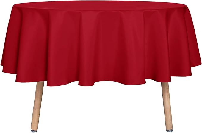 sancua Round Tablecloth - 70 Inch - Water Resistant Spill Proof Washable Polyester Table Cloth Decorative Fabric Table Cover for Dining Tables, Buffet Parties and Camping, Red