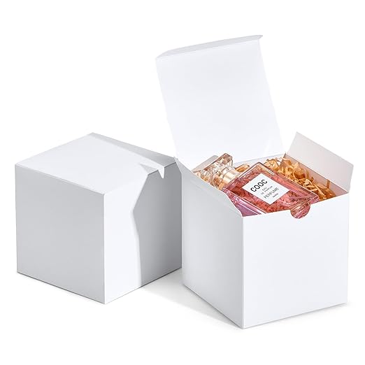 MESHA 4x4x4'' White Gift Boxes 50 PC Bulk Small Gift Box with Lids, Kraft Paper Boxes for Presents, White Bridesmaid Proposal Box for Packaging