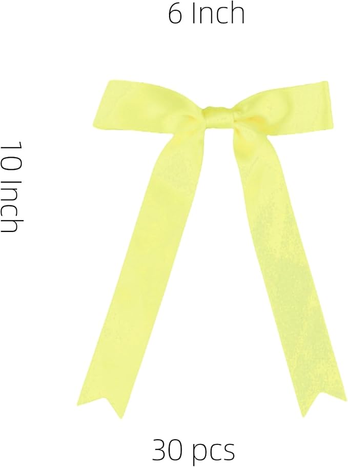 30 Pcs Yellow Satin Bows 6 X 10 Inch Premade Bows with Twist Tie for Wedding Florist Decor, Cake Pops,Christmas Tree & Gift Wrapping(Yellow)
