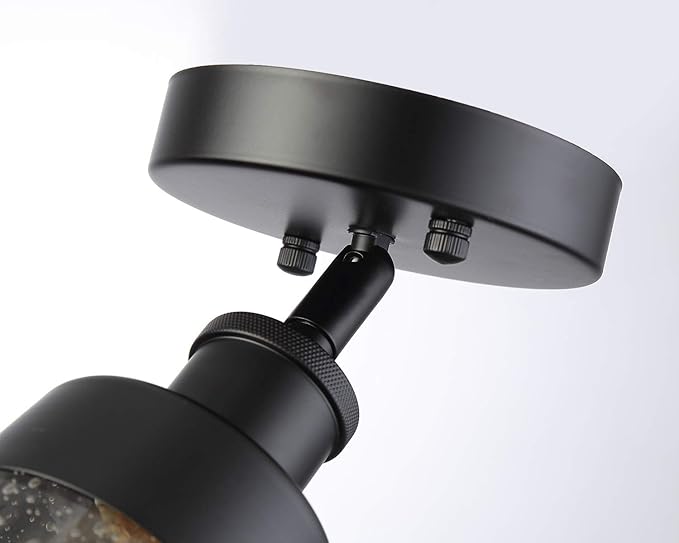 Fivess Lighting Industrial Glass Semi Flush Mount Ceiling Light, Black, 9.45x4.72x4.72 inches, Seeded Shade, for Kitchen, Hallway, Bedroom etc.