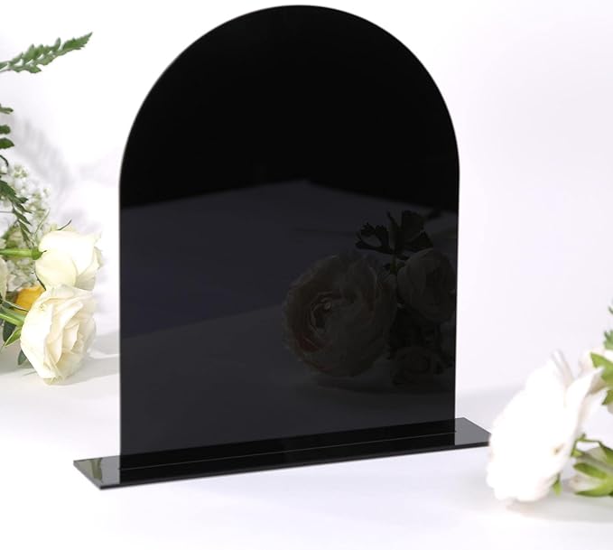 UNIQOOO 10 Set Black Acrylic Arch Table Sign With Holders, 8x10 in Wedding Table Numbers, 1/8 in Thick, DIY Blank Arched Acrylic Sign for Wedding reception, Centerpiece, Decoration, Event