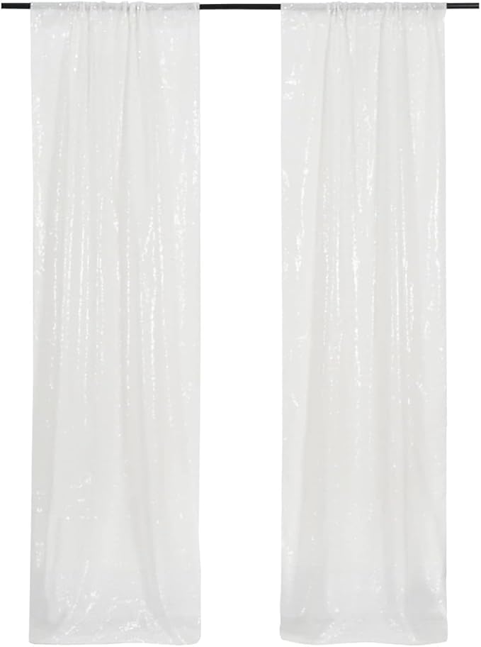 Juya Delight Sequin Backdrop Curtain,2PCS 2FTx8ft Glitter Backdrop Curtain for Party,Birthday,Christmas Wedding Decoration,White