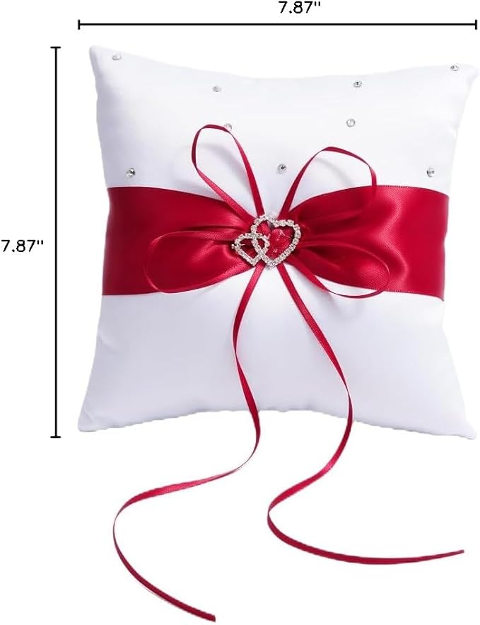 QIRMIZI Ring Pillow, Pearls Ring Cushion, Ring Bearer Holder for Beach Wedding & Ceremony, Proposal - Red
