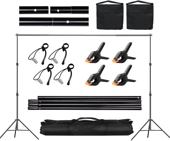 Backdrop Stand for Parties, 6.5x10ft Adjustable Background Support System for Events Decoration, Baby Shower, Photography with Spring Clamps, Backdrop Clip, Sandbag and Carrying Bag