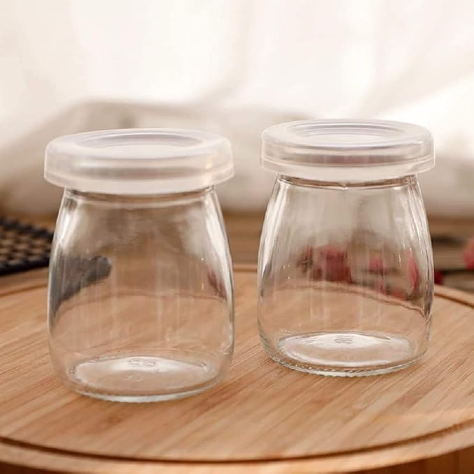 6 Pcs Yogurt Pudding Jars Bottles With Plastic Lids Ideal for Jam, Honey, Wedding Favors, Shower Favors, Baby Foods (7 oz (200ml))