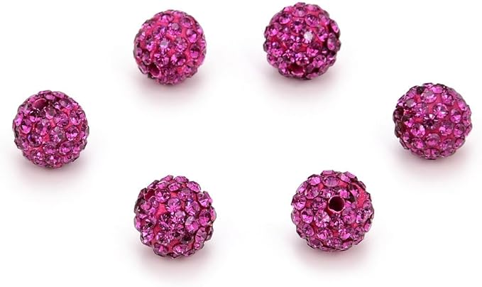 100pcs Adabele Grade A Suncatcher Crystal Rhinestone Pave Loose Beads 10mm Fuchsia Pink Polymer Clay Disco Ball Spacers Compatible with Shamballa All Craft Jewelry Making DB10-22