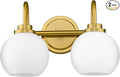 Gold Bathroom Vanity Light Fixtures, 2 Light Modern Over Mirror with White Milk White Globe Glass Shade
