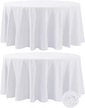 Fokitut 2 Pack Waterproof Round Tablecloth, 108 Inch, Stain Resistant and Wrinkle Polyester Table Cloth, Fabric Table Cover for Kitchen Dining, Wedding, Party, Holiday Dinner-White