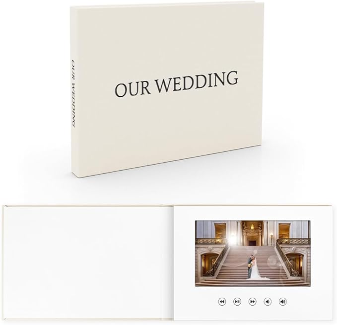 OUR WEDDING - Black Foil Luxury Linen Bound Video Book Album With 7" IPS Display, 4GB Memory & Rechargeable Battery (Up to 3 Hours)