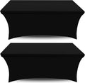 White Classic Stretch Spandex Table Covers 4FT, Pack of 2 Fitted Tablecloths for Rectangle Tables, Stretchy Wrinkle Resistant Folding Table Cover, Black