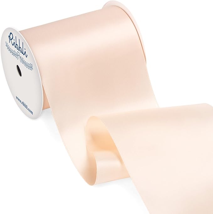 Ribbli Champagne Pink Satin Ribbon 4 Inch Wide Champagne Ribbon for Wedding Chair Sash Grand Opening Ceremony Big Bows Gift Wrapping Floral Crafts Cake Decor-Double Faced Satin Continuous 10 Yards