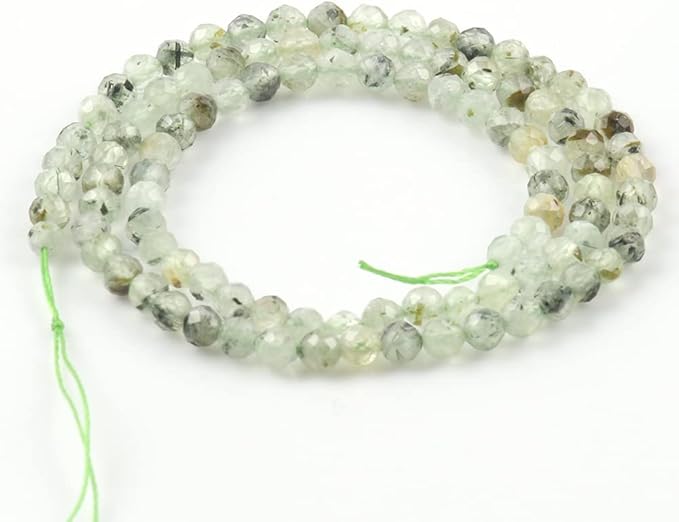 Song Xi 90pcs 4mm Natural Prehnite Gemstone Beads Faceted Round Loose Stone Beads for Jewelry Making