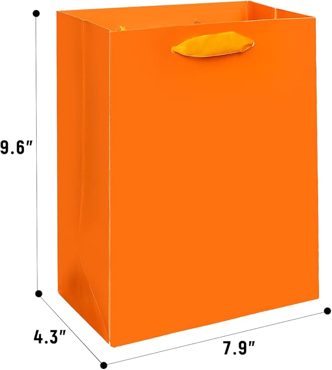 Gcardist Orange Gift Bags with Tissue Paper for Wedding, Birthday, Party Supplies-7.9"x4.3"x9.6" Medium Size Cardboard Gift Bags（16pcs Bags +32pcs Tissue Paper ）