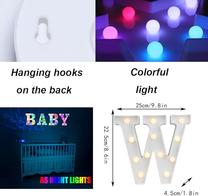 Light Up Colorful LED Marquee Letter lights, 18 Colors Changing Alphabet Letters Sign with Remote Timer for Night Light Girls Bedroom Wedding Birthday Party Lamp Christmas Home Bar Decor- Colorful W