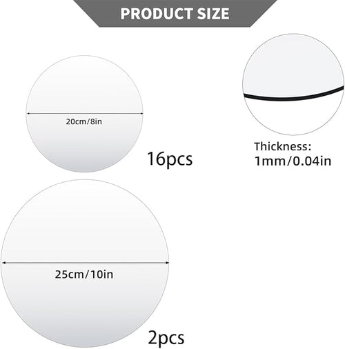 18 Pack Round Mirror Trays, Non Glass Acrylic Round Mirror Centerpieces for Wedding Tables Candle Plate Circle Mirrors Wall Mirror Tiles for Centerpieces Crafts Christmas Decorations (8inch,10inch)