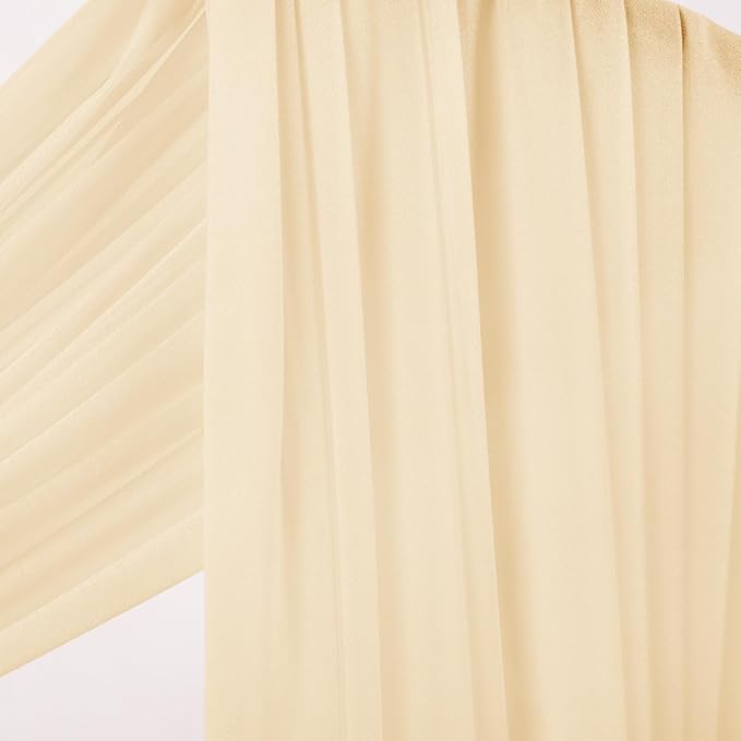 Socomi Champagne Sheer Wedding Arch Draping Fabric 29" x 20Ft 4 Panels Outdoor Curtain Drapes Extra Long for Bridal Baby Shower Ceremony Birthday Party Decor