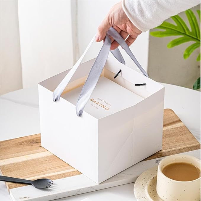 ADIDO EVA White Square Gift Bags Small Size Square Bottom Paper Bags with Handles for Party Favor, Shopping Bag (8x8x8 In, 10 CT)