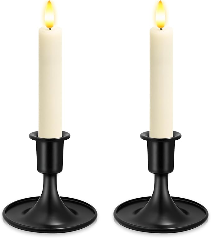 Candlestick Holders 2 PCS Short Metal Taper Candle Holders, KSWING Black Candle Stick Holders Set, Perfect for Table Centerpiece Mantel Party Wedding Christmas Home Decor, Set of 2