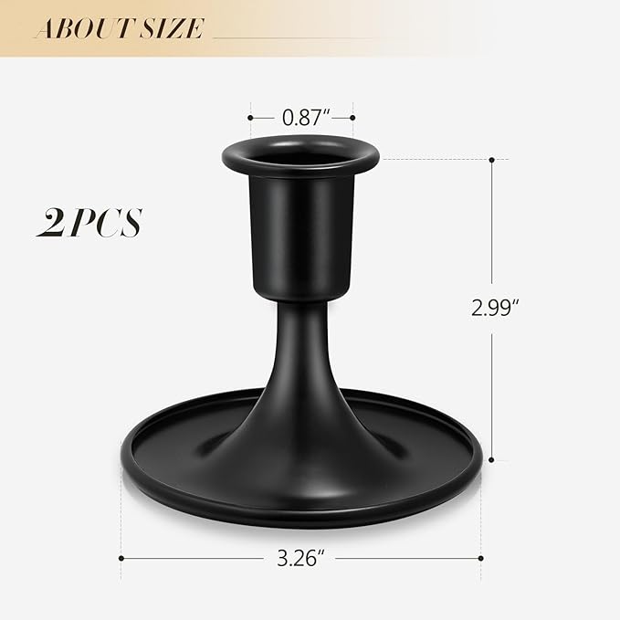 Candlestick Holders 2 PCS Short Metal Taper Candle Holders, KSWING Black Candle Stick Holders Set, Perfect for Table Centerpiece Mantel Party Wedding Christmas Home Decor, Set of 2