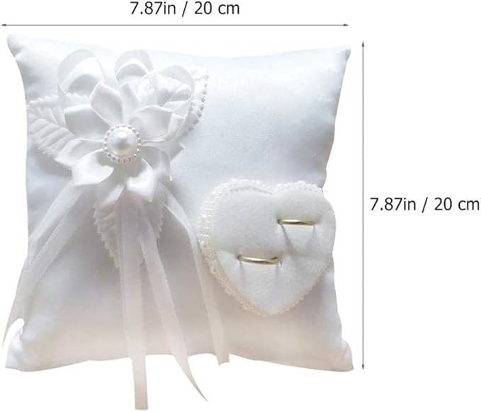Lace Pearl Wedding Ring Bearer Pillow Holder, 7.9 Inch Ring Bearer for Wedding