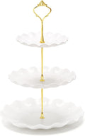Coitak 3 Tier Cupcake Stand, Plastic Tiered Serving Stand, Dessert Tower Tray for Tea Party, Baby Shower and Wedding (Wavy-Metal Rod)