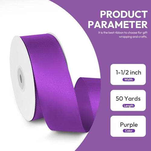1-1/2" x 50 Yards Satin Ribbon - Purple Silk Ribbon with Spool - Ideal for Gift Wrapping, Floral Bouquets, Crafts, Wedding Party Decorations, Christmas and Sewing Projects