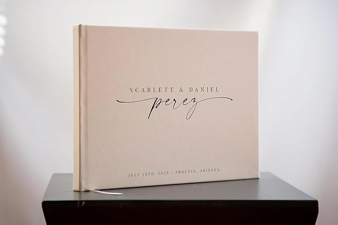 Personalized Guest Book - 11.5" x 8.5" Custom Bride & Groom Names with Bookmark and Hard Cover 140 GSM Blank Pages, for Weddings Guest Book, Engagements, Birthdays, Special Events, Oats