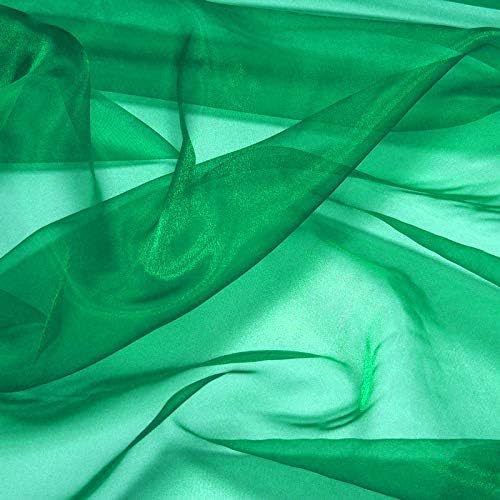 VDS Green Organza Fabric, 25 Yards Continuous, 45” Wide, Wedding Party Decoration Iridescent Crystal Sheer Shiny Organza Tulle Bridal Dress DIY Crafts Costume Sewing Backdrop Arch Cloth