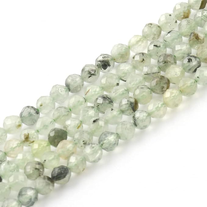 Song Xi 90pcs 4mm Natural Prehnite Gemstone Beads Faceted Round Loose Stone Beads for Jewelry Making