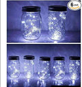 6 Pack Mason Jar Lights, 10 LED Solar Cold White Fairy String Lights Lids Insert for Garden Deck Patio Party Wedding Christmas Decorative Lighting Fit for Regular Mouth Jars …