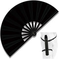 13" Large Folding Rave Fan with Holster, Clack Hand Fans Foldable for Line Dancing, Boots On The Ground Fan for Women Men Festival EDM Party Decoration, Black