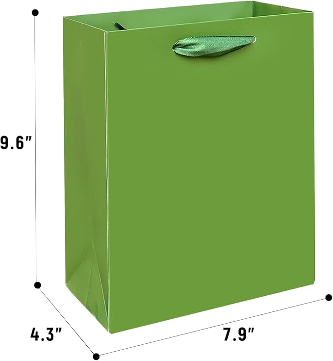 Gcardist Field Green Gift Bags with Tissue Paper for Wedding, Birthday, Party Supplies-7.9"x4.3"x9.6" Medium Size Cardboard Gift Bags（16pcs Bags +32pcs Tissue Paper ）