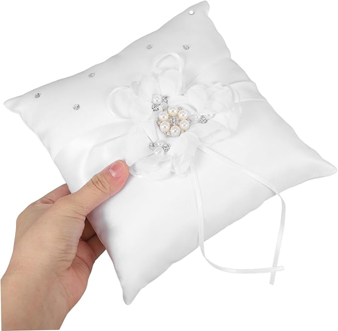 Decorative Pillows Pearl Ring Ring Pillow Wedding Ring Bearer Pillow Set 20x20cm Ring Pillow for Wedding Party Ceremony Decorative Throw Pillows Ring Bearer Pillows