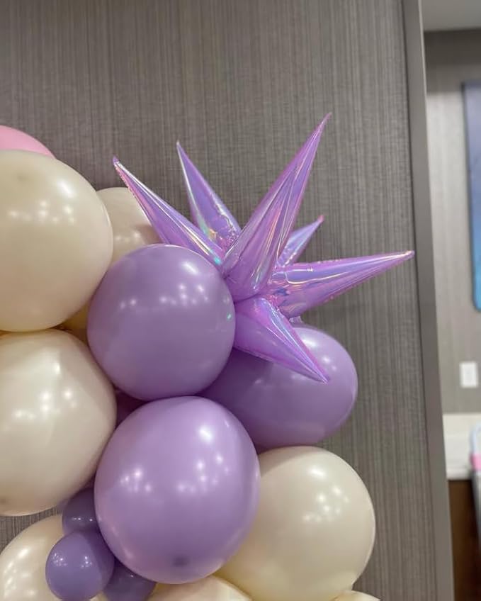 3pcs 26inch 3D iridescent macaron purple Explosion Star foil balloon, colorful macaron purple Foil Cone Star burst Balloons for Birthday Wedding New Year Party Event