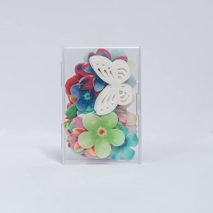 Edible Flowers Edible leaves &White Edible butterflies Wafer Paper Cake Cupcake Toppers for Decorating Rice Paper Flower Food Decorations for Baking Birthday Party (35flowers+20butterflies)