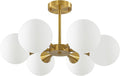KCO Lighting Brushed Gold Sputnik Flush Mount Ceiling Light Mid Century Modern Overhead Ceiling Light 6-Lights Milk Glass Globe Semi Flush Mount Ceiling Light Fixture