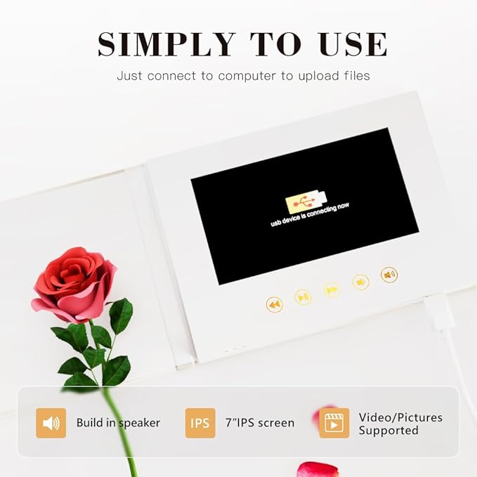 ALWAYS & FOREVER - GOLD FOIL Luxury Linen Bound wedding Video Book wedding Video Album Up to 3 hours of video, 7” IPS Display, 4GB of memory & Rechargeable Battery (ALWAYS & FOREVER)