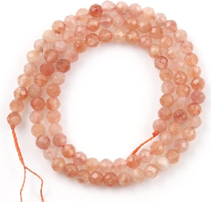 Song Xi 180pcs 2mm Natural Sunstone Gemstone Beads Faceted Round Loose Stone Beads for Jewelry Making