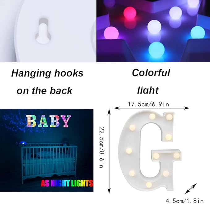 Light Up Colorful LED Marquee Letter lights, 18 Colors Changing Alphabet Letters Sign with Remote Timer for Night Light Girls Bedroom Wedding Birthday Party Lamp Christmas Home Bar Decor- Colorful G