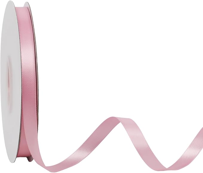 LaRibbons 3/8 Inch 50 Yard Double Faced Satin Ribbon,Rose Pink Small Satin Craft Fabric Ribbon for Gift Wrapping Floral Bouquets Wedding Party Decoration