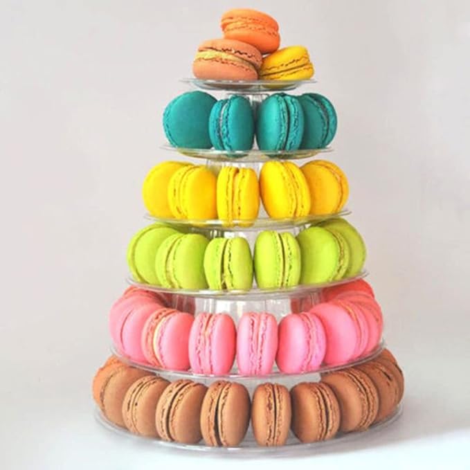 6 Tiers Round Macaron Tower Stand Plastic Transparent Cake Stand Macaron Display Rack Desserts Cupcake Holder Platter for Baby Shower, Birthday Party, Wedding, Party Decor